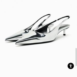 Silver Slingback kitten heels Zara